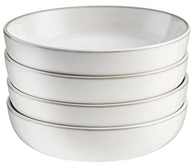 Cooks Professional Set of 4 Nordic Pasta Bowls with Reactive Glaze | 20cm Large Modern Stylish Ceramic Stoneware Salad Bowls | Microwave, Dishwasher, Oven & Freezer Safe Dinnerware | White