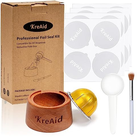 KreAid Kit de capsules Vertuo réutilisables pour dosettes Nespresso réutilisables avec 100 couvercles en aluminium, cuillère, brosse et capsules Vertuoline rechargeables