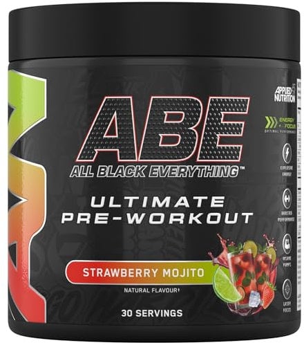 Applied Nutrition ABE Pre Workout - All Black Everything Pre Workout Powder, Energy & Physical Performance with Citrulline, Creatine, Beta Alanine (375g - 30 Servings) (Strawberry Mojito)