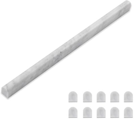 Diflart 10-Pack Carrara White Marble Pencil Trim, 3/5×12 Inch, Honed, Marble Pencil Liner Molding Bullnose Tile Bathroom Kitchen Shower Livingroom