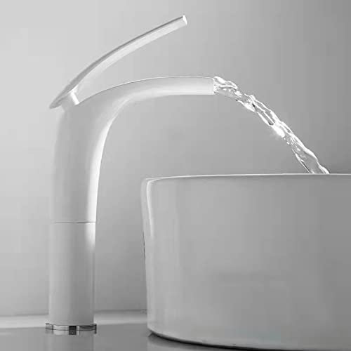 Armatur Aufsatzwaschbecken, Wasserfall-Badezimmer-Waschtischarmatur, Messing Waschtischarmatur Wasserfall Mit Keramikventil,Weiss