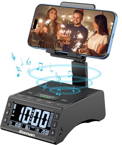 JTEMAN Gifts for Men Women,Cell Phone Stand with Wireless Bluetooth Speaker,Adjustable Cool Tech Kitchen Gadgets,Unique Birthday Gift Idea for Him, Husband, Boyfriend(Black)
