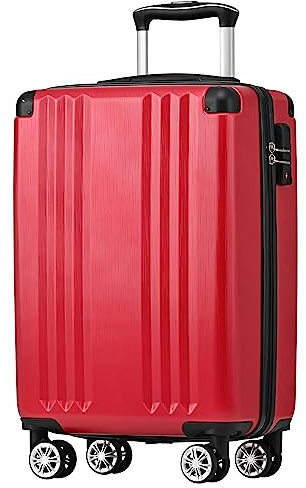 Merax Koffer Hartschalen-Koffer Trolley Rollkoffer Reisekoffer Handgepäck, TSA Zollschloss, 4 Rollen, Teleskopgriff, ABS-Material, M-56,5 * 37,5 * 22,5 cm, Rot