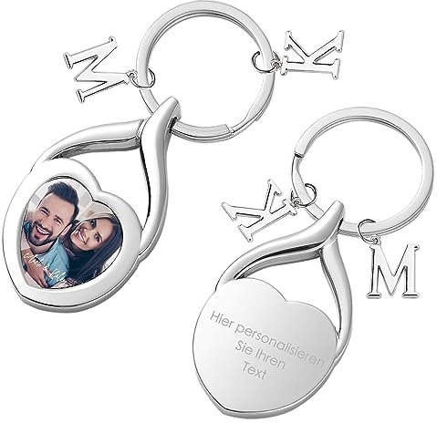 Easycosy Schlüsselanhänger personalisiert mit Foto und Gravur - individuelle doppelseitige Schlüsselanhänger mit Bild selbst gestalten als Vatertagsgeschenk für Papa Opa zum Vaterrtag Männertag