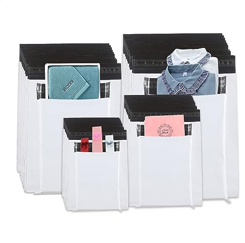 100Stück Versandtaschen Versandbeutel Plastik 4 Verschiedene Maße Versandtüten Warensendung Blickdicht Selbstklebend Versandtasche Für Kleidung und Dokumentieren Transportverpackung
