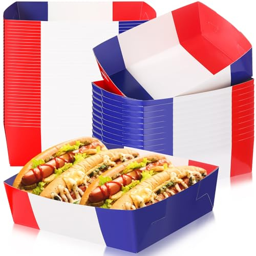 Jetec 36 Pcs International Flag Party Supplies 5 lb World Country Flag Nacho Boats Snack Serving Food Trays for Football Game Party(French)