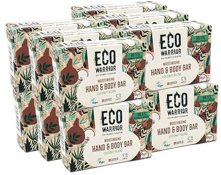 Eco Warrior Moisturising Body & Hand Soap Bar (12 x 100g) | Vegan, Natural, Cruelty Free, Eco Friendly, No SLS or Parabens | Richly Nourishing Coconut Blend and Pure Essential Oils Including Vanilla
