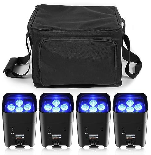 PUZILOZA 4PCS 108W LED Par Scheinwerfer Akku mit Tasche per APP, RGBWA+UV DMX Eingebauter wiederaufladbarer 8800-mAh-Akku Bühnenlicht Uplight mit Fernbedienung für DJ Bar KTV Hochzeit Geburtsta