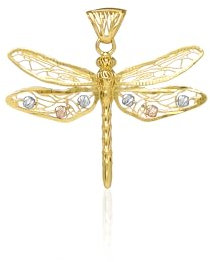 Rodium – Libelle Anhänger Gold 585 mit Zirkonen, Goldanhänger Damen Mädchen 585 Echtgold für Kette, Gewicht 1.50 g, Hergestellt in Italien