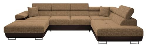 Mirjan24 Ecksofa Torezio Bis mit Bettkasten, Einstellbare Kopfstützen, Sofa mit Schlaffunktion, Eckcouch für Wohnzimmer, Polsterecke, U-Form Couch mit Bettfunktion (Soft 066 + Lux 03, Seite: Rechts)