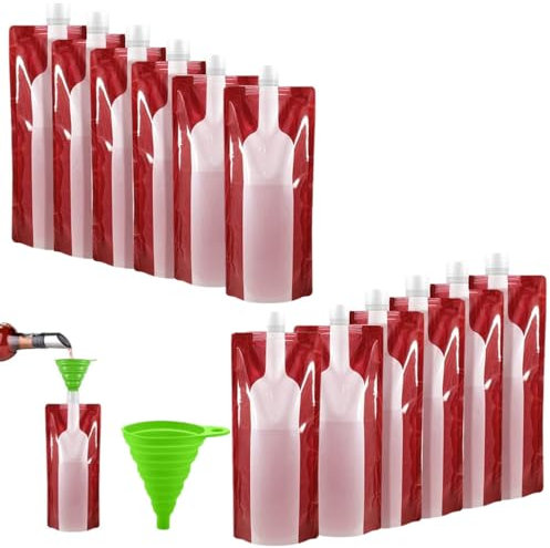 MEETOZ 12 PCS Foldable Wine Pouch,750ML Portable Wine Bottle Drink Pouch,Liquid Leak Proof Flask Holder for Wine Liquor Beverages, Travel, Gift,Running Gym Camping