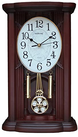 Vintage Kaminuhr Pendeluhr, Vintage -Manteluhren, antike Tischuhr /Wanduhr, mit schwingender Pendel, batteriebetriebener Kamin for Wohnzimmer, Küche, Büro- und Regaldekoration(Color:Reddish brown)