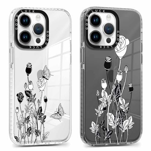 Xylota 2 Stück Handyhülle für iPhone 13 Pro Max 6,7 Hülle, Durchsichtig Weich Silikon Case Muster Aesthetic Blumen Mädchen Frauen Schutzhülle, Transparent TPU Stoßfeste Cover für iPhone 13 Pro Max,05