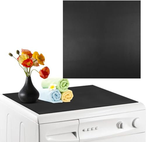 Waschmaschinenabdeckung 60x60cm Premium, Zuschneidbarer Staubschutzbezug für Trockner, Küchen, Wohnmobile (Schwarz, Antirutsch & Schimmelresistent)