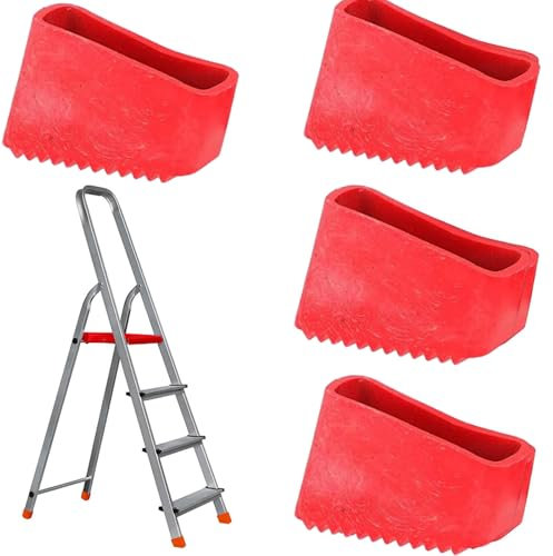 Amazleer 4 Pièces Embouts Escabeau Universels,Patins en Caoutchouc Antidérapants,Patins de Protection des Pieds D'échelle pour Echelles à Chevrons,Pieds de Sécurité de L'échelle (4, Rouge)