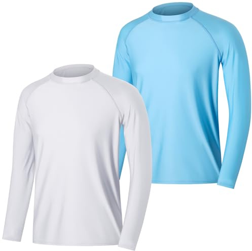 MASOCIO 2 Pezzi Maglia Anti UV da Uomo Maglietta Maniche Lunghe UPF 50+ Protezione Solare Rash Guard Asciugatura Rapida