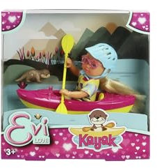 Simba Evi Love Kayak, Spielpuppe Macht eine Kajaktour, mit passender Bekleidung, Helm, Paddel, Sonnenbrille und Otter, 12cm, ab 3 Jahren