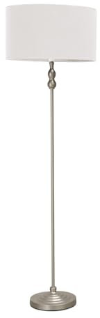 ValueLights | Brushed Chrome Metal Candlestick Floor Lamp with Grey Fabric Drum Shade Living Room Light | Floor Lamps, Home Décor & Improvement Essential | Included LED Bulb