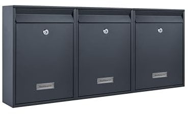 Zedelmaier Mehrfamilienhaus personalisiert 3er Briefkastensysteme Briefkastenanlage Briefkästen Wandbriefkasten Postkasten 26x35x8,5cm Anthrazit XL
