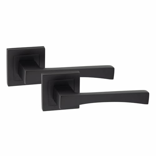 Golden Grace Wave Premium Design Door Handles on Square Rose in Matt Black Finish - 1 Pair
