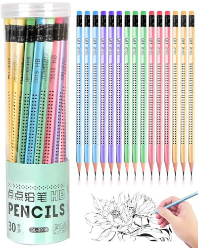 Friedwohl 30 Stück HB Bleistifte, Holzbleistifte Set, mit Radiergummi, Bleistifte Kinder Rutschfest, Bleistift Dreikant Mehrfarbig, Graphitstift für Prüfungen, Schule, Büro, Zeichnen und Skizzieren