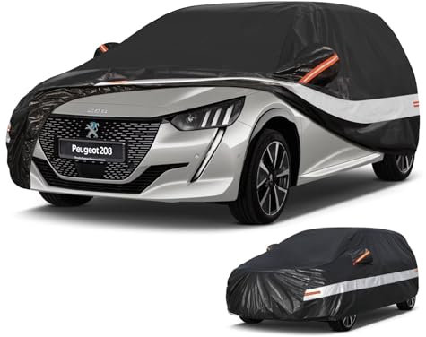 Holthly 10 couches de housse de voiture pour Peugeot 208(2012-2025), 100 % housse de voiture étanche, protection UV, pare-vent, anti-poussière