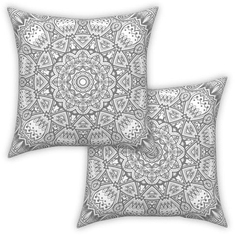 ggaimwf Marokkanische Kissenbezüge Grau 50x50cm Boho Kissen Ethno Mandala Indischer Stil Abstrakt Arabeske Meditation Hippie Modern Kissenhülle werfen für Sofa Wohnzimmer Bett Kissenbezug 2er-Set
