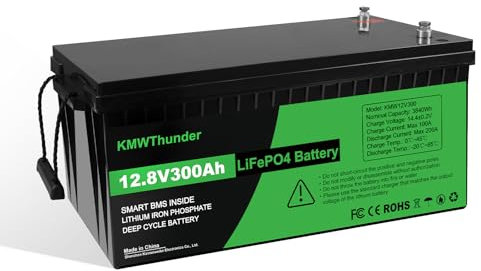 KMWThunder LiFePO4 Lithium-Akku 12 V 300 Ah 3840 Wh mit BMS-Schutz bei niedriger Temperatur Max 15000 Zyklens Lithium-Eisenphosphat-Akku, für den Einsatz in Wohnwagen, Solar, Camping