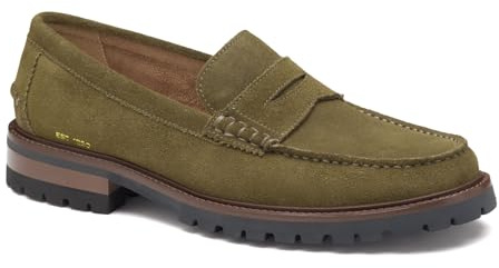 Johnston & Murphy Men's Collier Penny Loafer, Olive Suede, 10.5 M