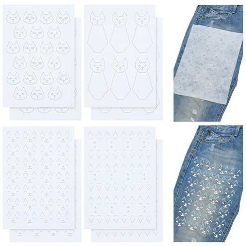 FREEBLOSS 8 Stück Wasserlösliche Stickvliese Mit Katzenmotiv Größe A4 Nähvlies Waschbare Stickübertragungsmuster Sashiko Vorlage Klebestift Abwaschbarer Stickvlies