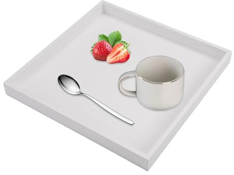 Bandeja De Baño Almacenamiento con Forma Cuadrada, Blanco Bandejas Decorativas De Madera Fácil De Limpiar, Resistente, Adecuado para Cocina, Velas, Toalla, Cosmético Pequeño, Plantas, 20×20 Cm