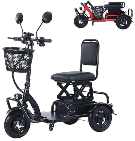 Mobilitätsroller Für Erwachsene, Reiseroller, 3-Rad-Mobilitätsroller Mit Ladegerät Und Korb, Komfortables Und Faltbares Design,Ideal Für Ältere Und Behinderte Menschen Black
