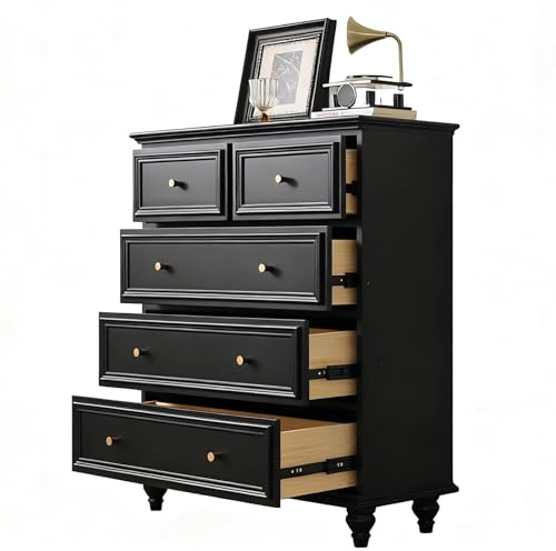 Coubird Kommode Mit 5 Schubladen Weiß modern Sideboard Komodenschrank Für Wohnzimmer Schlafzimmer Kommode Mit Großer Schubladenschrank Flur Möbel Arbeitszimmer (Schwarz, 100cm)