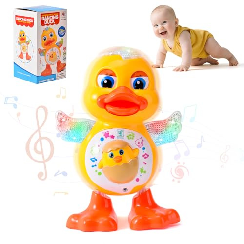 LTFIOON Tanzende Baby Ente mit Musik & Lichtern, Interaktives Krabbelspielzeug ab 6 Monaten,Lernspielzeug mit Singender Ente,Sensorisches Spielzeug für Kinder zur Förderung von Motorik Entwicklung
