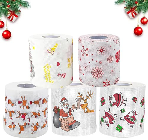Weihnachts Toilettenpapier,5 Rollen Lustige Weihnachten Toilettenpapier,Weihnachtsmann Klopapier,Weihnachten Toilettenpapierrollen,Lustige Neuheit toilettenpapier,für Weihnachten Dekorative