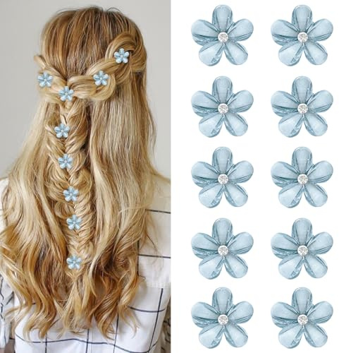 Juego de 10 Horquillas de Flores Azules - Mini Clips de Strass de 2 cm para Niñas y Mujeres, para Boda y Uso Diario