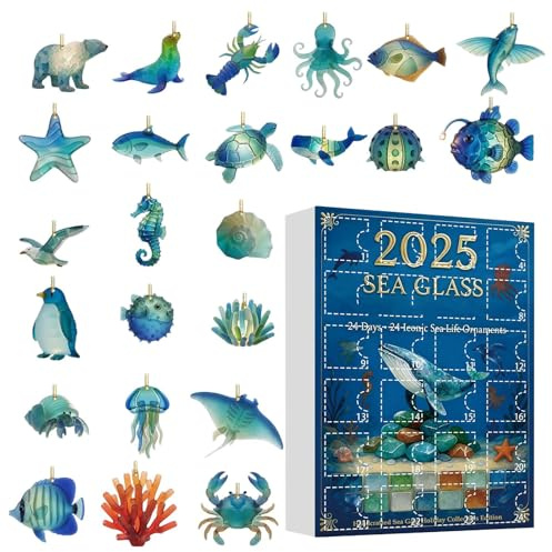Calendrier de l Avent,Pendentif En Acrylique 2D - 24 Jours Animaux Marins Calendrier De L Avent Pour | Pour Arbre De Noël Famille Adolescents Filles