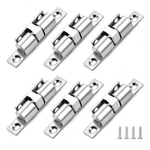 6 Pcs Brass Cabinet Cupboard Door Ball Catch Latch Silver,Heavy Duty Tension Catch for Cupboard, Closet, Internal Doors,Adjustable Furniture Latch for Kitchen, Bathroom, Bedroom Use