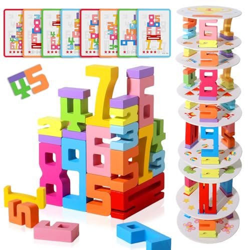 KISPATTI Montessori Brettspiel aus Holz ab 3 Jahre - 45 Stück Number Blocks Holz Zahlenblocks Spielzeug mit, Mathe Lernspiel & Feinmotorik Spiel, Geschenk Junge Mädchen