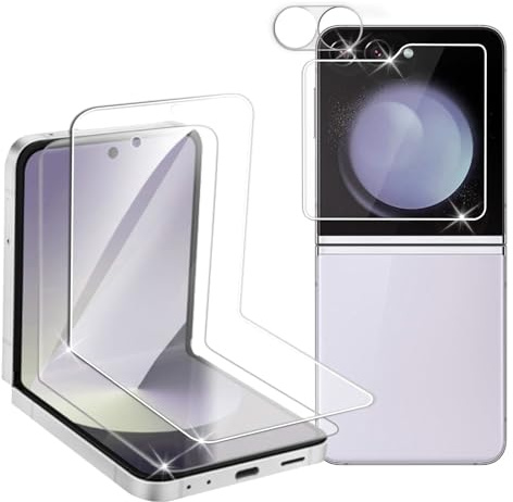 Générique Protecteur d’Écran et de Caméra pour Z Flip 6 5G, Pack 4 Pièces avec 2 Films Écran TPU et 2 Verres Trempés Caméra, Dureté 9H, Ultra-Transparent, Installation Facile