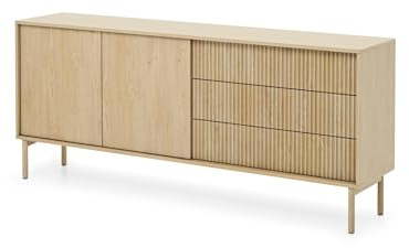 Masseno Kommode Rocco 187,1 cm Sideboard mit 3 Schubladen und 2 Türen für Wohnzimmer Schlafzimmer Modern 187,1x39,5x79,8 cm Eichefarben/Eichefarben