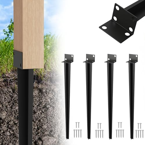 UISEBRT Einschlaghülsen für Pfosten,L Form Einschlagbodenhülse Pfostenträger aus verzinkter stahl für Zaunpfosten 70x70 cm,Bodenanker für Zaun, Pergola, Gartenhaus, 4er Set Schwarz