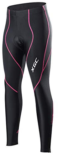 XGC Damen Lange Radlerhose Fahrradhose Radhose Radsportshorts für Frauen Elastische Atmungsaktive 4D Schwamm Sitzpolster mit Einer Hohen Dichte (Pink, S)