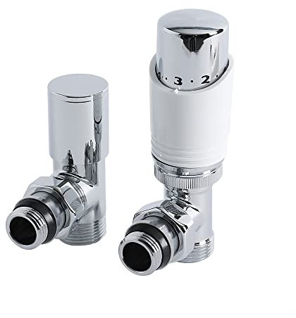 Milano Chrome White 3/4 Male Thread Valve TRV Thermostatic Radiator Valve 15mm Copper Adapters