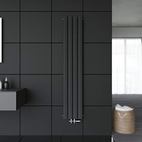SONNI Paneelheizkörper Vertikal Flachheizkörper Anthrazit Doppellagig 1600x308mm Heizung Heizkörper mit Chrom Multiblock Hahnblock Heizkörper Thermostat