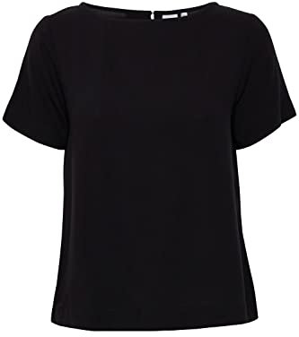 ICHI IHMAIN SS Damen Kurze Bluse Kurzarm Klassische Rundhalsbluse mit Knopfverschluss hinten Viskose-Bluse zertifizierte EcoVero Viskose Regular Fit, Größe:34, Farbe:Black (194008)