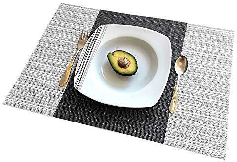 ELFSELF® 6er Set Tischsets, waschbare rutschfeste und wärmebeständige Platzsets und Untersetzer 30x45cm Platzdeckchen für Esstisch Küche Restaurant - Dekoration zuhause (Weiß-Grau gestreift)