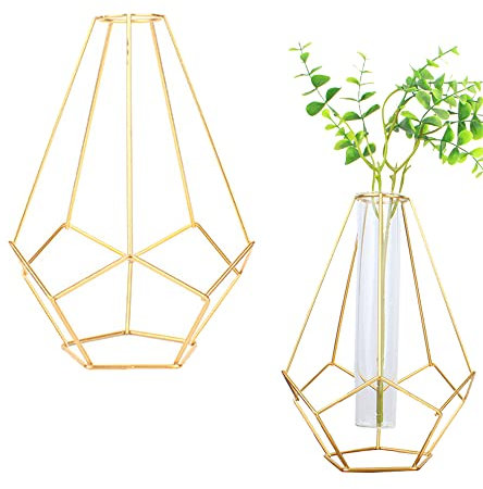 Transparente Glas Vase, Vase Glasvase, Vase Für Pampasgras, Glas Vase mit Geometrischem Metallständer, für Platzieren Sie Das Wohnzimmer, Schlafzimmer, Arbeitszimmer, Balkon, Büro, Hochzeitsbankett