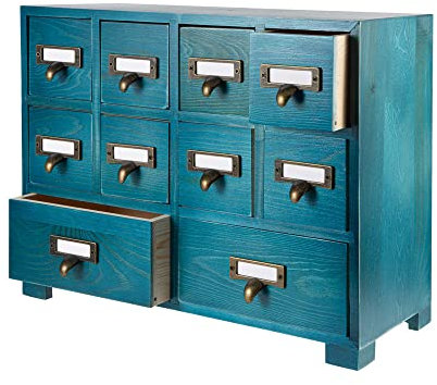 PACKGILO Chinesischer Apothekerschrank im Vintage-Stil, Holz, mit Schubladen und Etiketten, rustikaler Bibliothekskartenkatalogschrank, Schreibtisch-Medizinschrank, Organizer, Kräuter, Teebeutel,