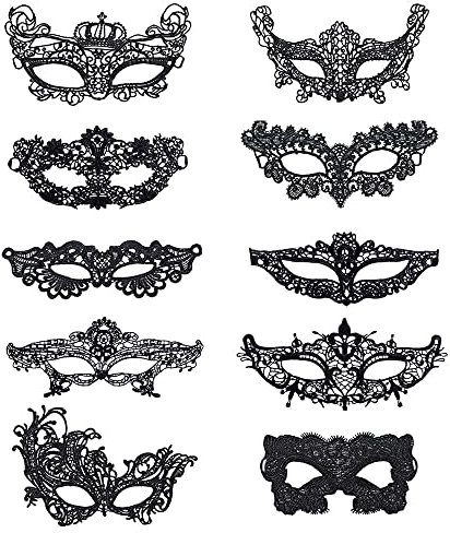 UYUYong 10 Stück Maskerade Maske Damen Elegant Venezianische Sexy Schwarz Spitze Maske für Valentinstag Halloween Karnevalsparty Maskerade Party Cosplay